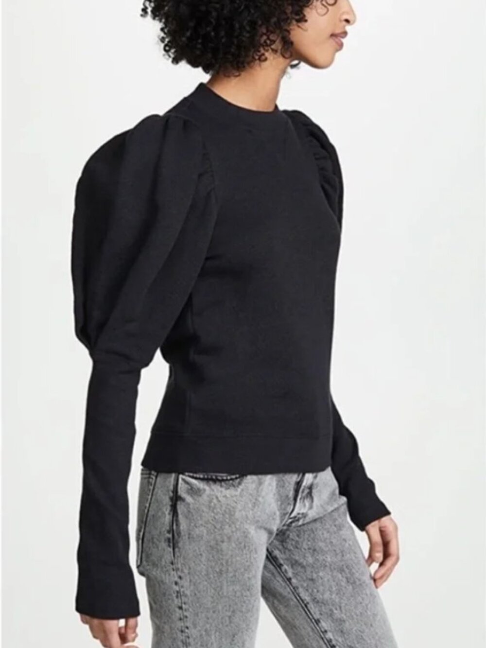 Ulla Johnson Philo Puff Sleeve Sweatshirt Black Size M Cotton Pullover